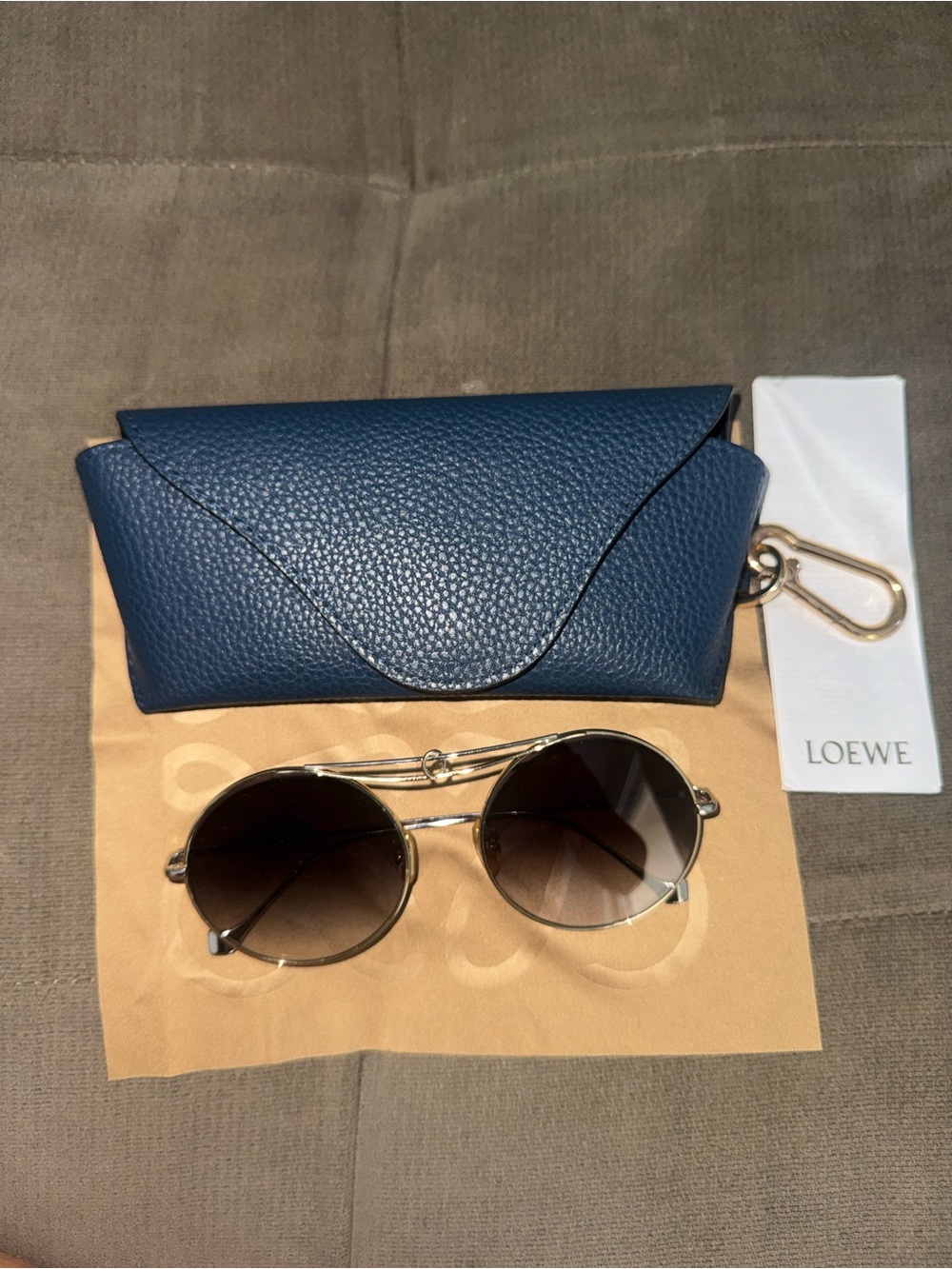 Loewe Blue Pebbled Leather Sunglasses Case with Gold Clip